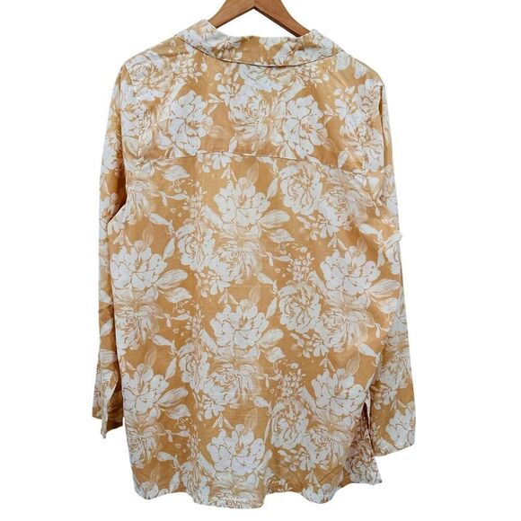 Susan Graver Style 100% Cotton Cream Floral Button Down Blouse Shirt Size Large - Picture 2 of 8